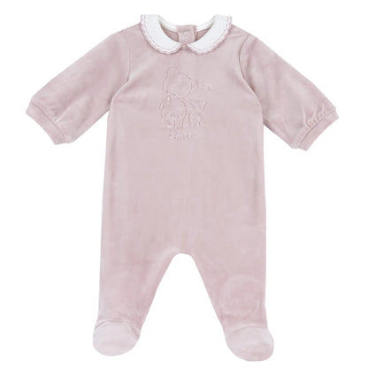 Girls Light Pink Embroidered Nappy Opening Babysuit
