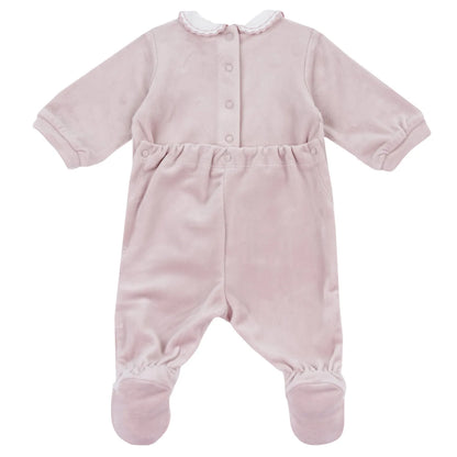 Girls Light Pink Embroidered Nappy Opening Babysuit