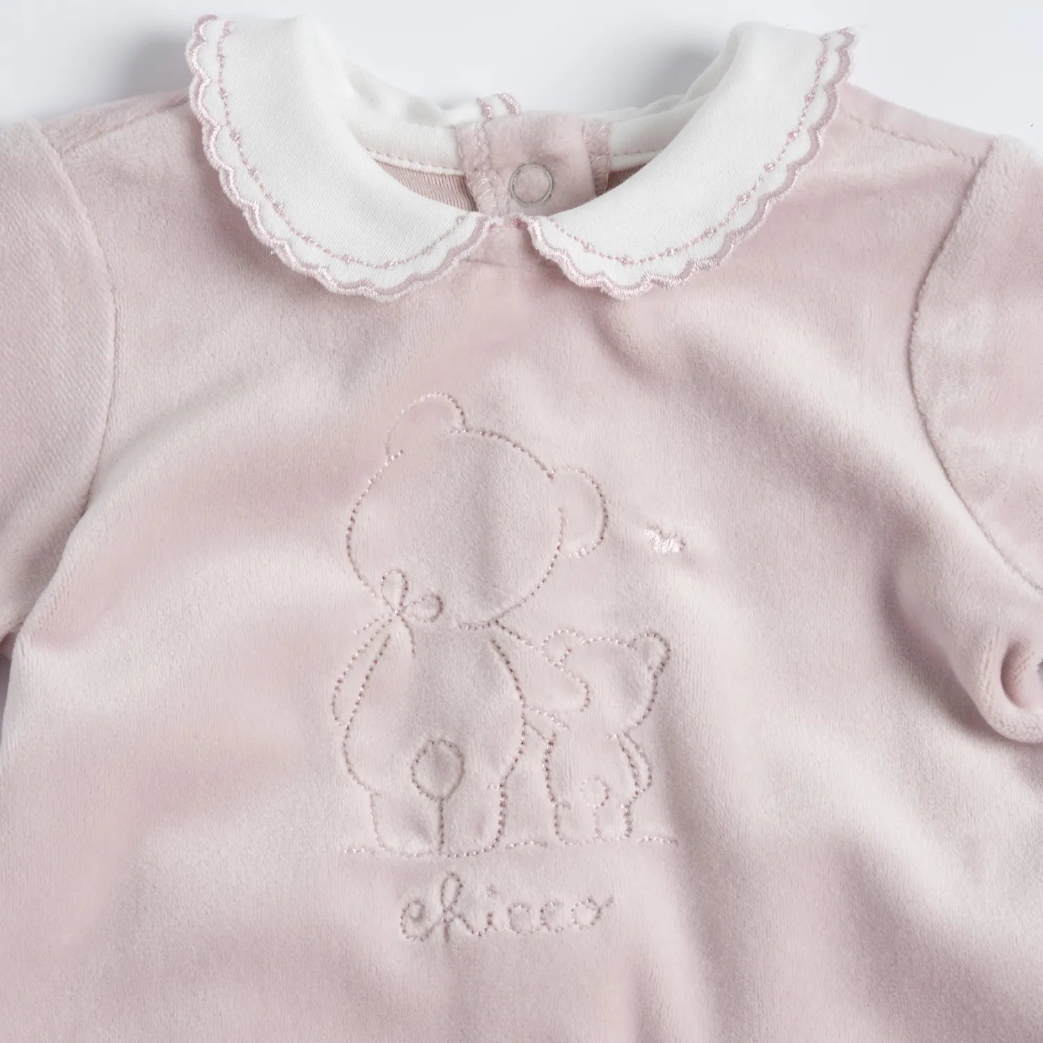 Girls Light Pink Embroidered Nappy Opening Babysuit
