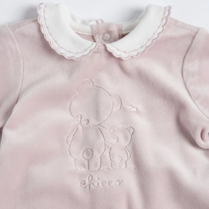 Girls Light Pink Embroidered Nappy Opening Babysuit