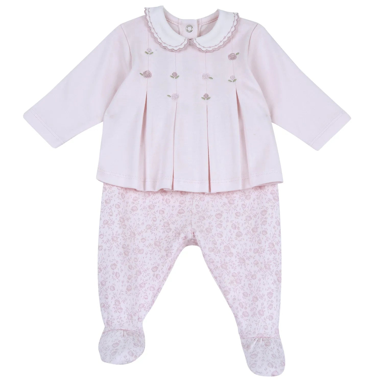 Girls Light Pink Floral Embroidered Smock with Legging