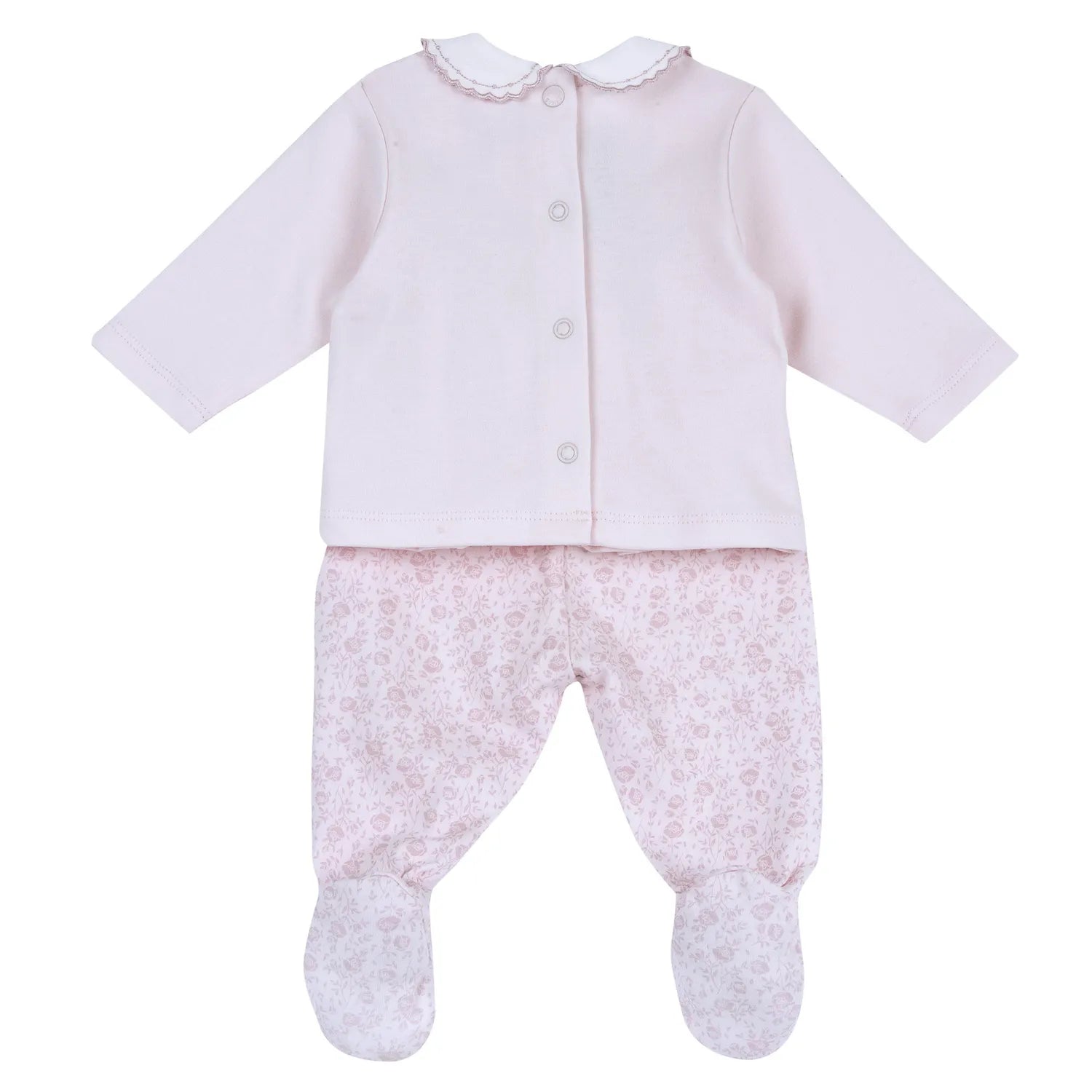 Girls Light Pink Floral Embroidered Smock with Legging