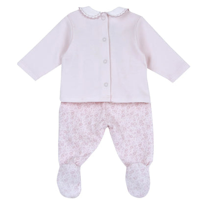 Girls Light Pink Floral Embroidered Smock with Legging