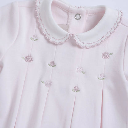 Girls Light Pink Floral Embroidered Smock with Legging