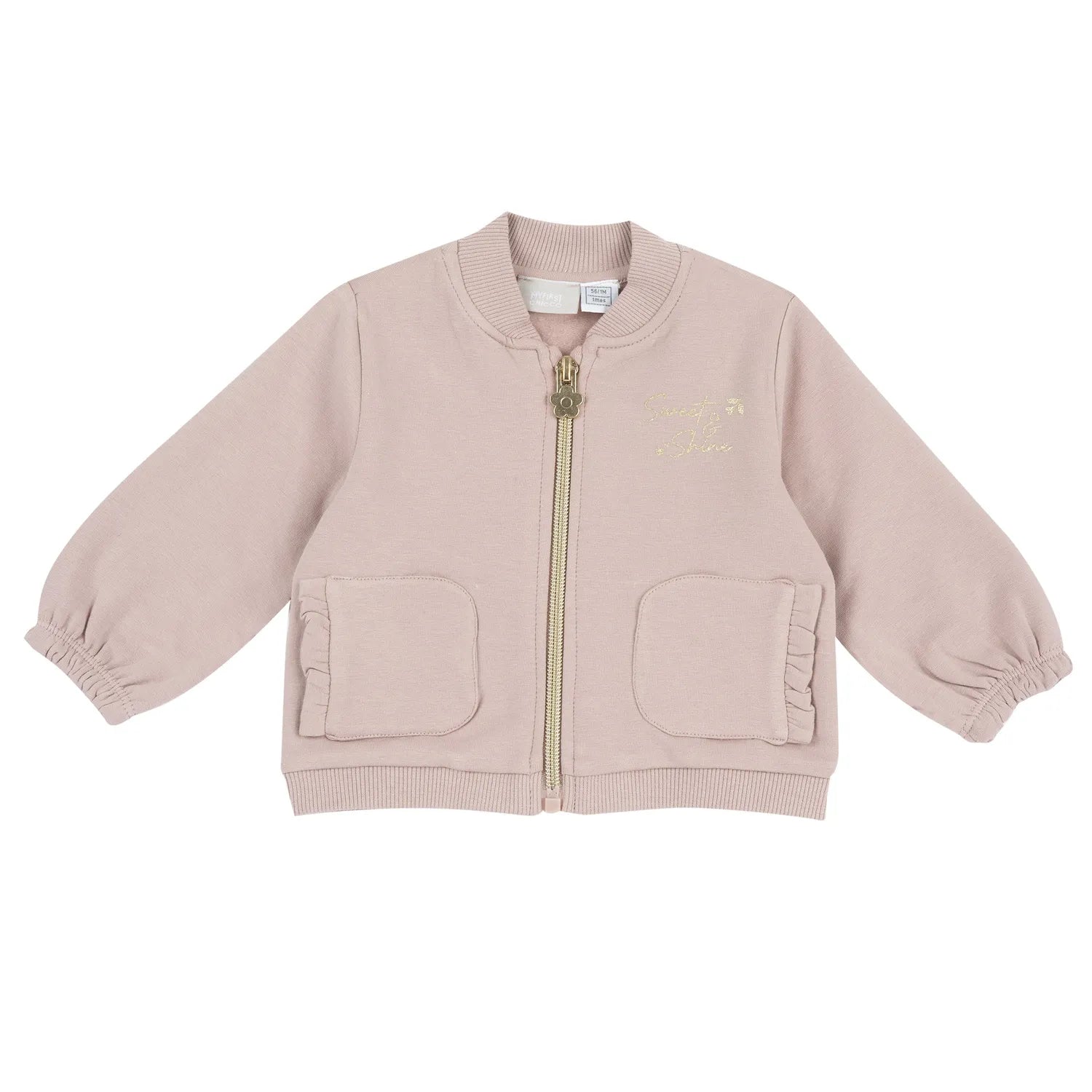 Girls Light Pink Printed Knitted Sweatshirt