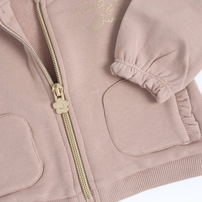 Girls Light Pink Printed Knitted Sweatshirt
