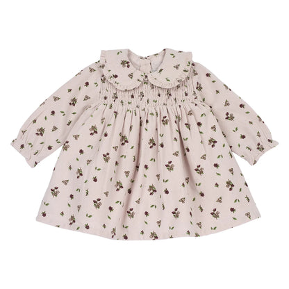 Girls Light Pink Printed Long Sleeve Dress