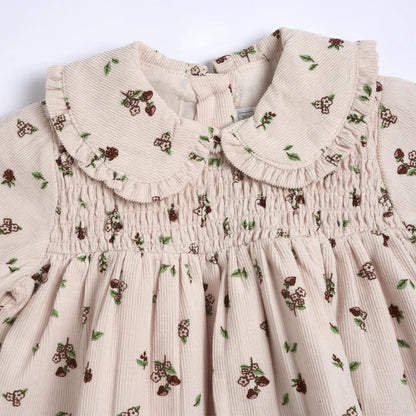 Girls Light Pink Printed Long Sleeve Dress