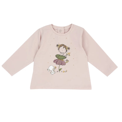 Girls Light Pink Printed Long Sleeve T-shirt