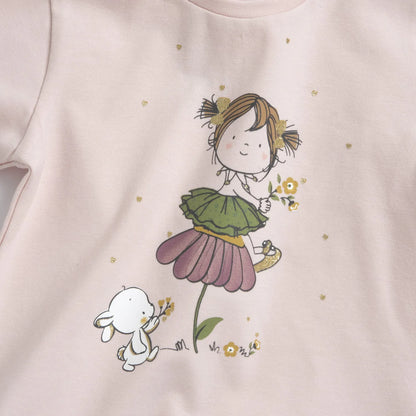 Girls Light Pink Printed Long Sleeve T-shirt