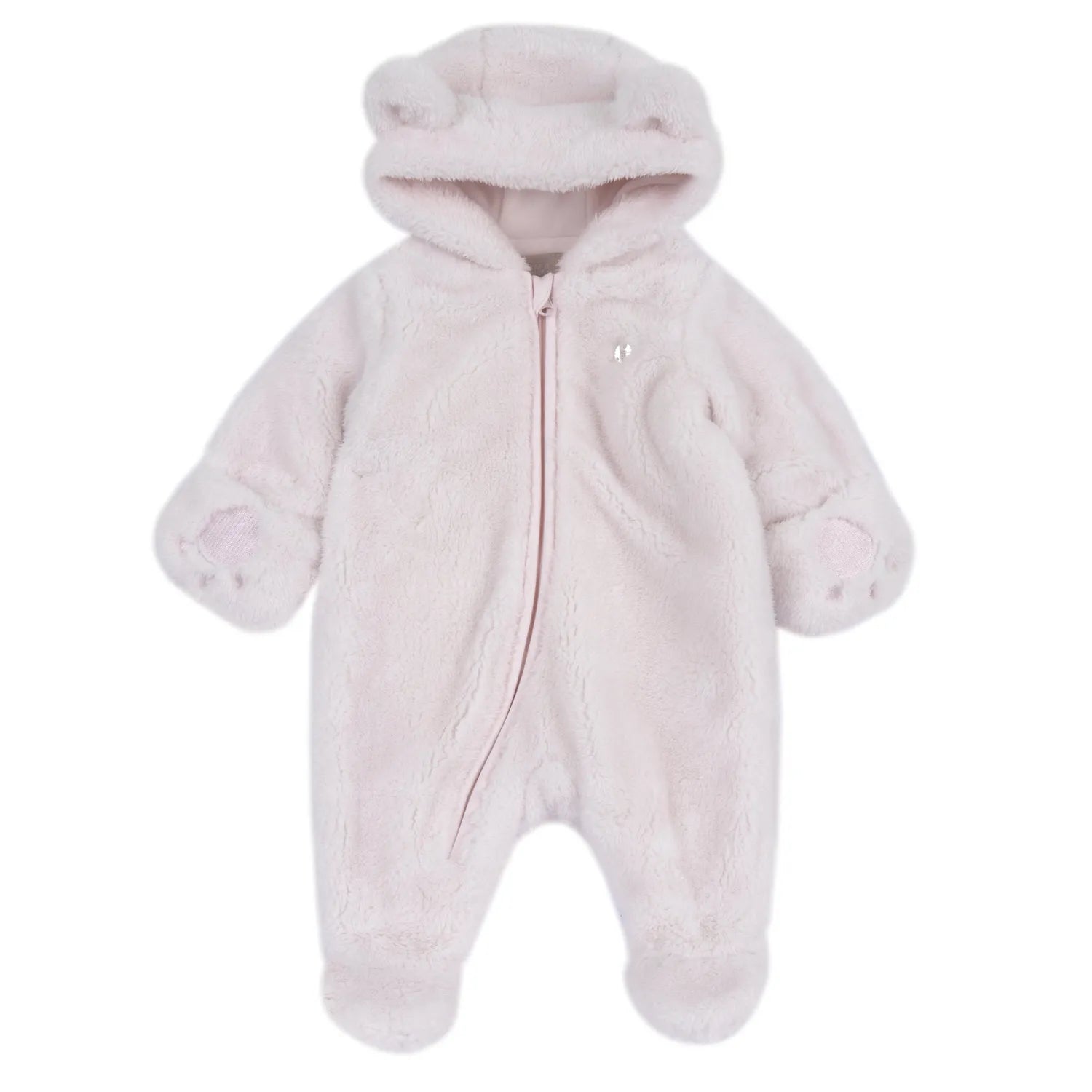 Girls Light Pink Solid Fur Front Opening Babysuit
