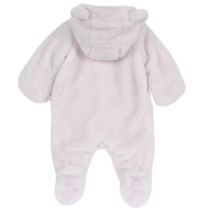 Girls Light Pink Solid Fur Front Opening Babysuit