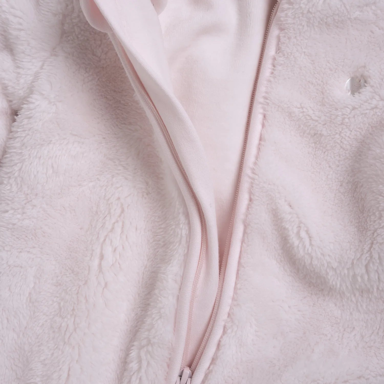 Girls Light Pink Solid Fur Front Opening Babysuit