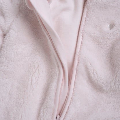 Girls Light Pink Solid Fur Front Opening Babysuit