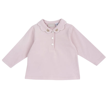 Girls Light Pink Solid Long Sleeve T-shirt
