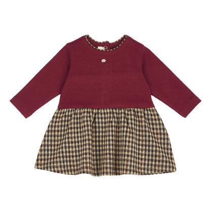 Girls Maroon Checked A-Line Dress