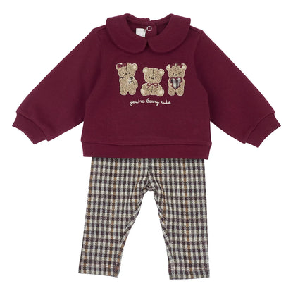 Girls Maroon Embroidered Sweatshirt with Leggings