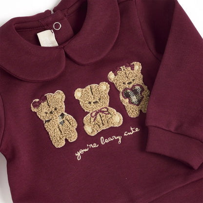 Girls Maroon Embroidered Sweatshirt with Leggings