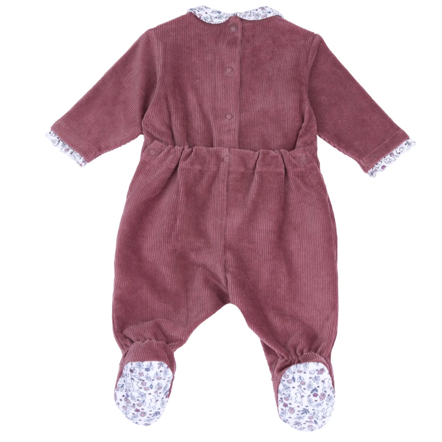 Girls Maroon Embroidered Velour Nappy Opening Babysuit