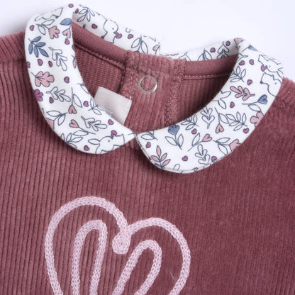 Girls Maroon Embroidered Velour Nappy Opening Babysuit