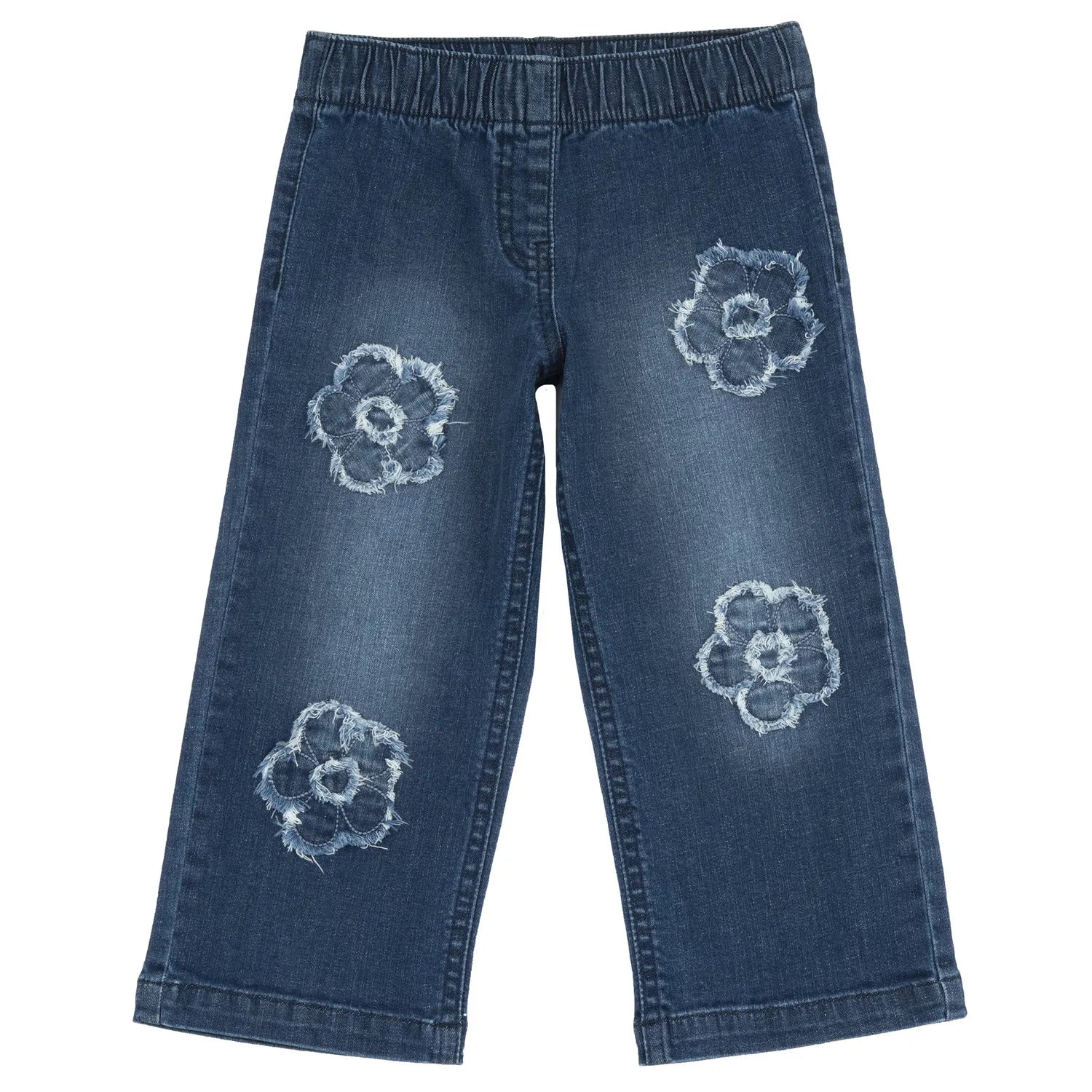 Girls Medium Blue Self Design Woven Jeans