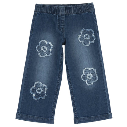 Girls Medium Blue Self Design Woven Jeans