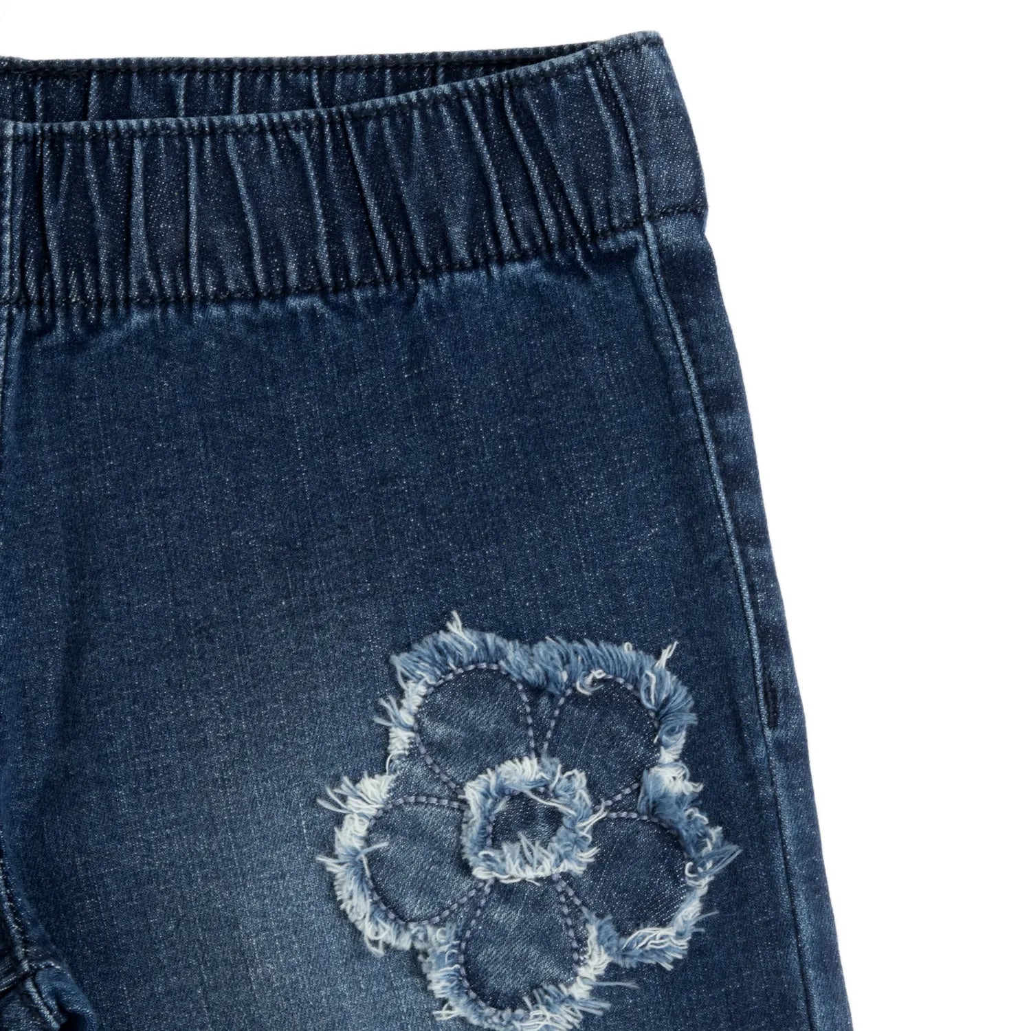 Girls Medium Blue Self Design Woven Jeans