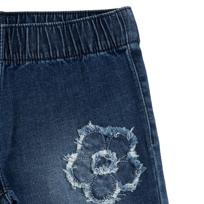 Girls Medium Blue Self Design Woven Jeans