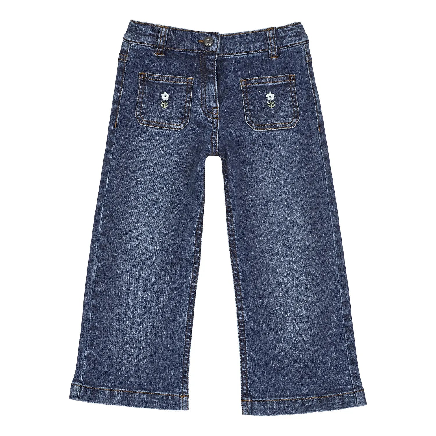 Girls Medium Blue Solid Denim Jeans