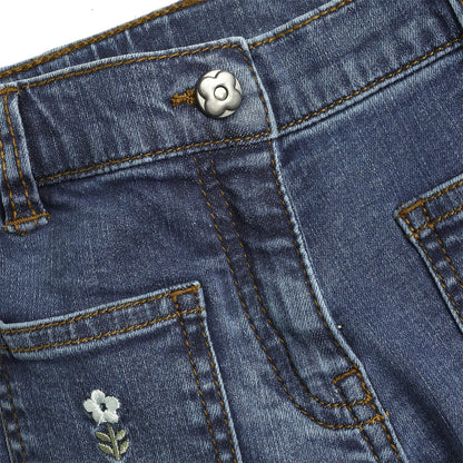 Girls Medium Blue Solid Denim Jeans
