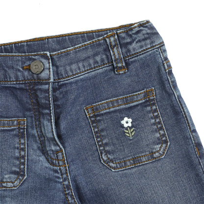 Girls Medium Blue Solid Denim Jeans