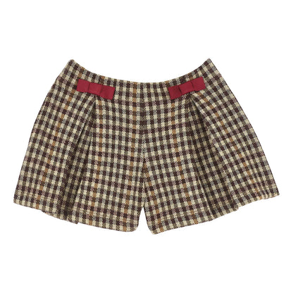 Girls Medium Brown Checked Shorts