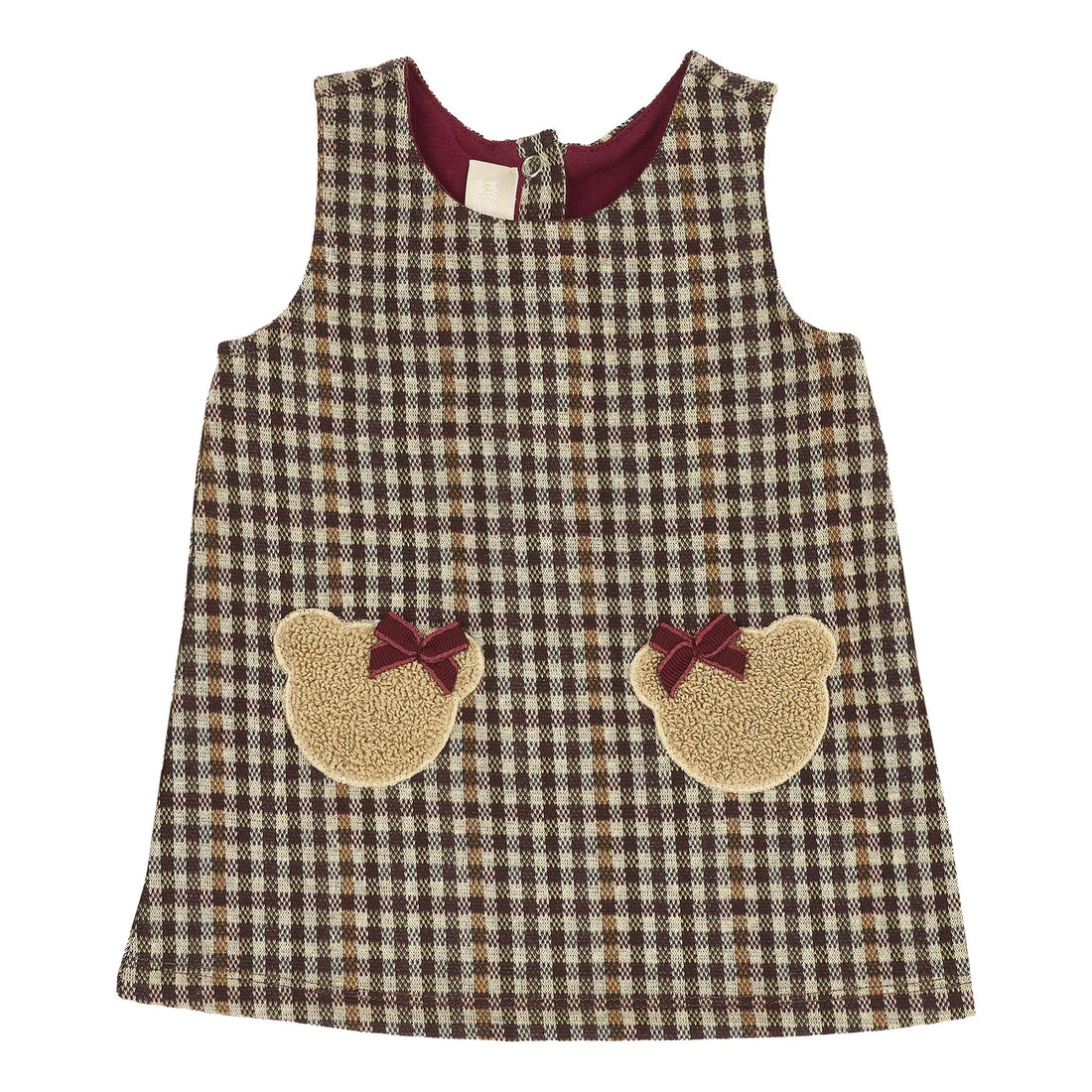 Girls Medium Brown Checked Sleeveless Dress