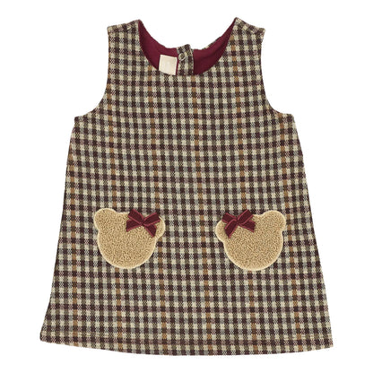 Girls Medium Brown Checked Sleeveless Dress
