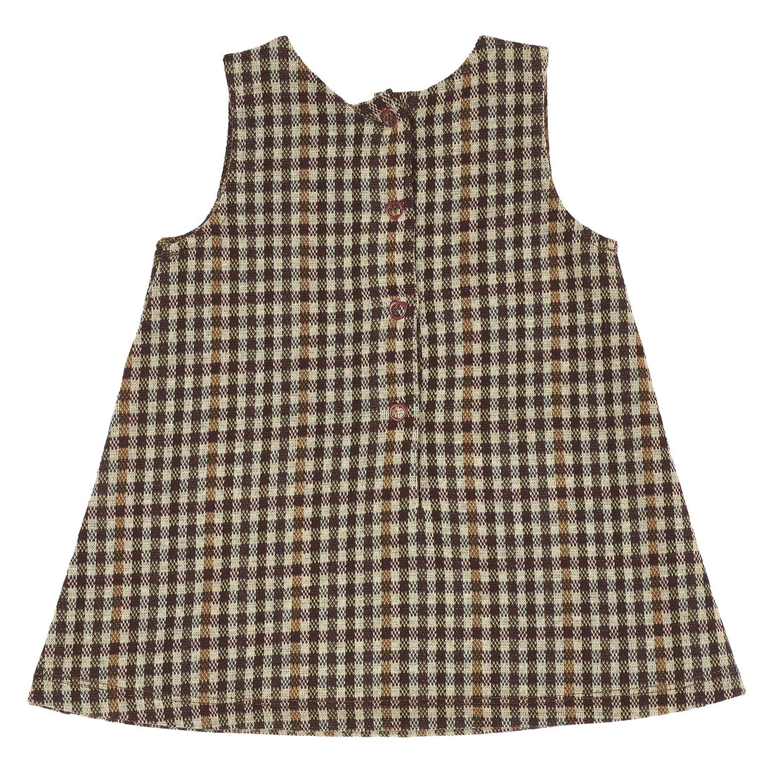 Girls Medium Brown Checked Sleeveless Dress
