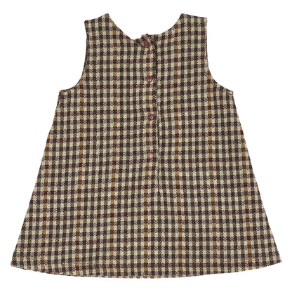 Girls Medium Brown Checked Sleeveless Dress