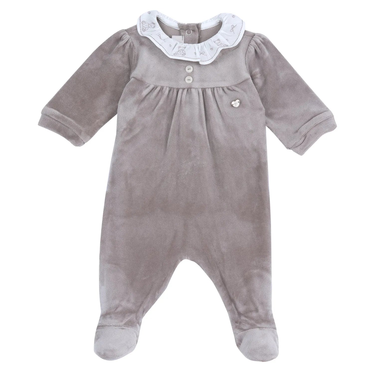 Girls Medium Brown Embroidered Nappy Opening Babysuit