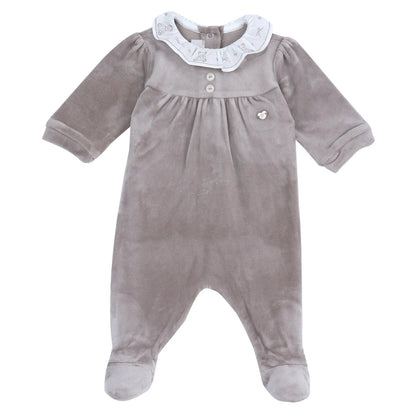 Girls Medium Brown Embroidered Nappy Opening Babysuit