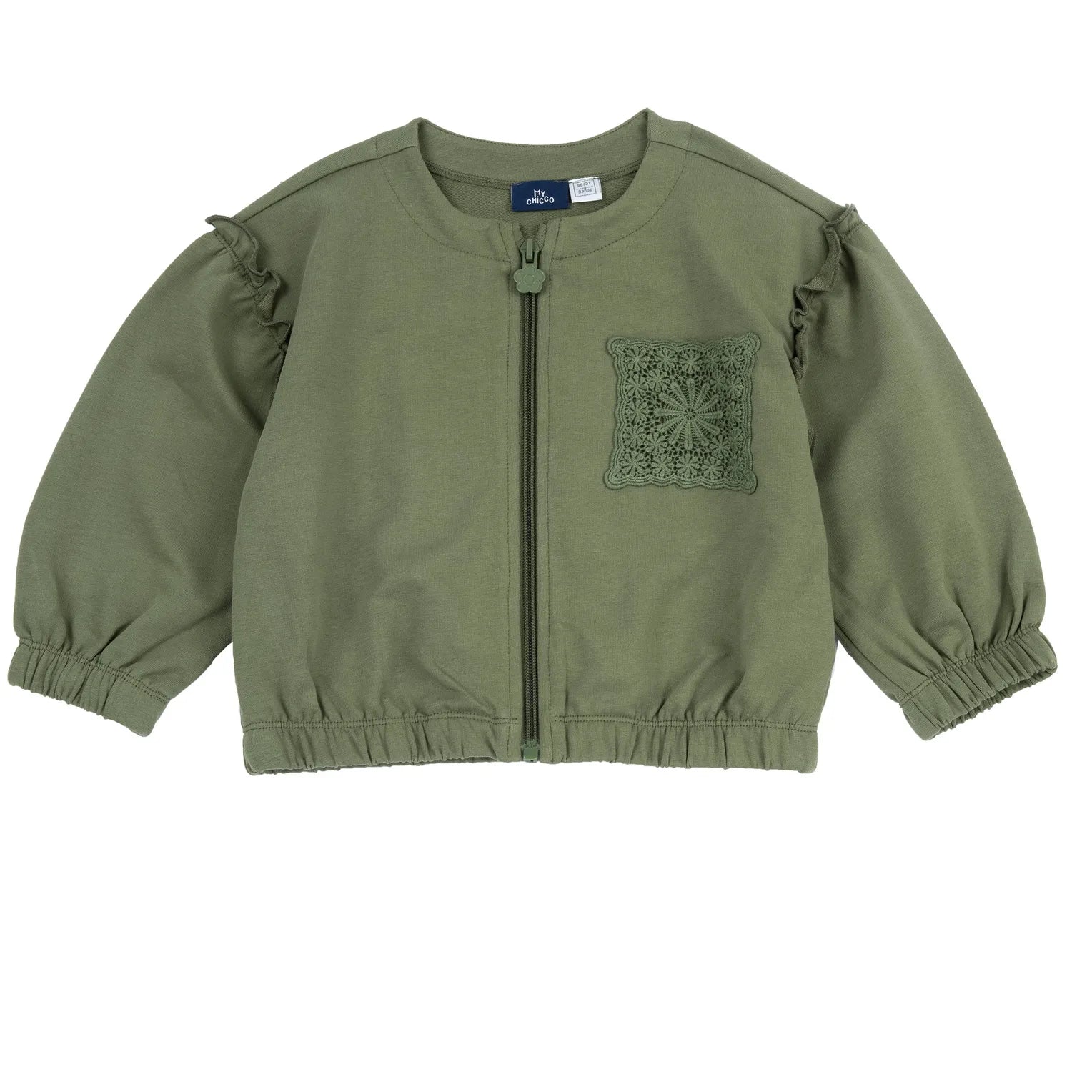 Girls Medium Green Applique Cardigan