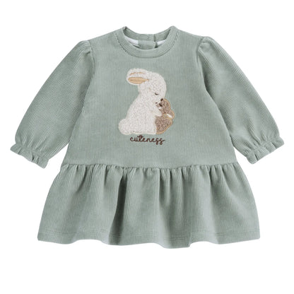 Girls Medium Green Applique Long Sleeve Dress