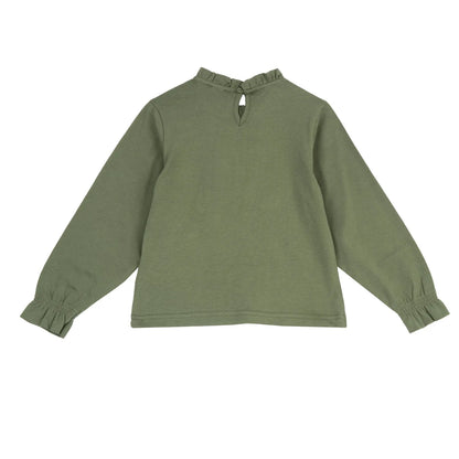Girls Medium Green Embroidered Long Sleeve Top