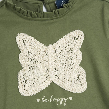 Girls Medium Green Embroidered Long Sleeve Top