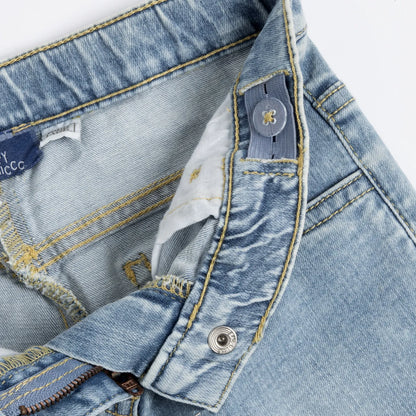 Girls Medium Light Blue Solid Denim Jeans