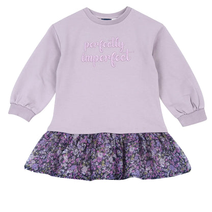 Girls Medium Lilac Embroidered Fleece Dress
