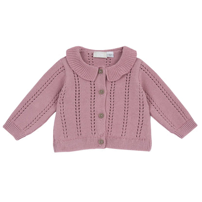 Girls Medium Pink Self Design Cardigan