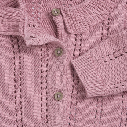 Girls Medium Pink Self Design Cardigan
