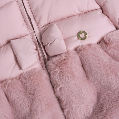 Girls Medium Pink Self Design Puffer Jacket