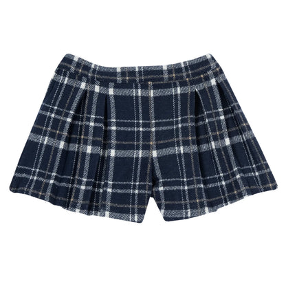 Girls Navy Blue Checked Skirt