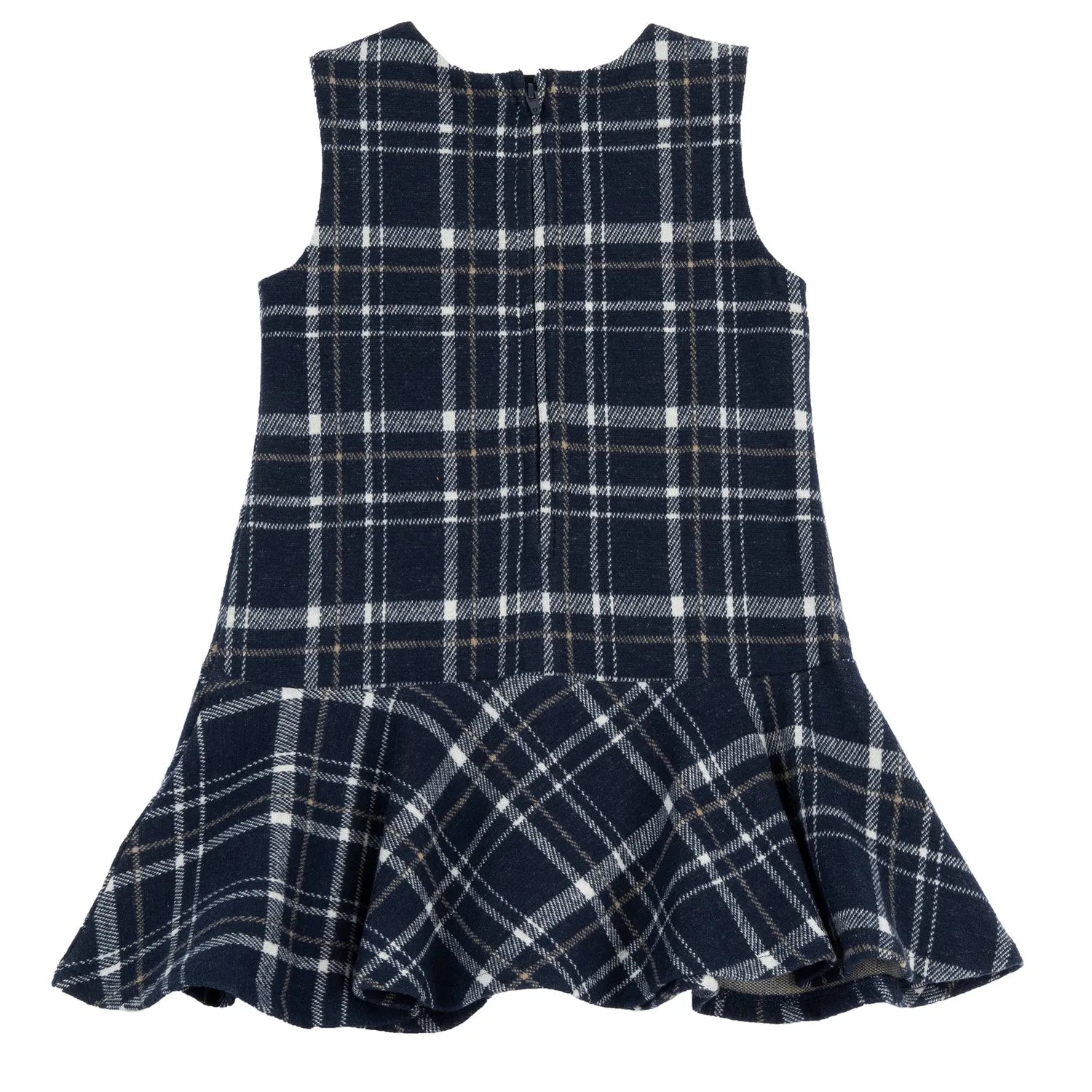 Girls Navy Blue Checked Sleeveless Dress