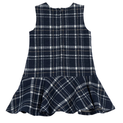 Girls Navy Blue Checked Sleeveless Dress
